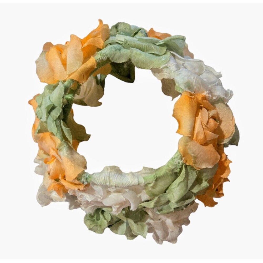 VINTAGE UNION MADE SPRINGTIME FLORAL PILLBOX HAT PEACH GREEN WHITE OPEN TOP VTG - Picture 3 of 5